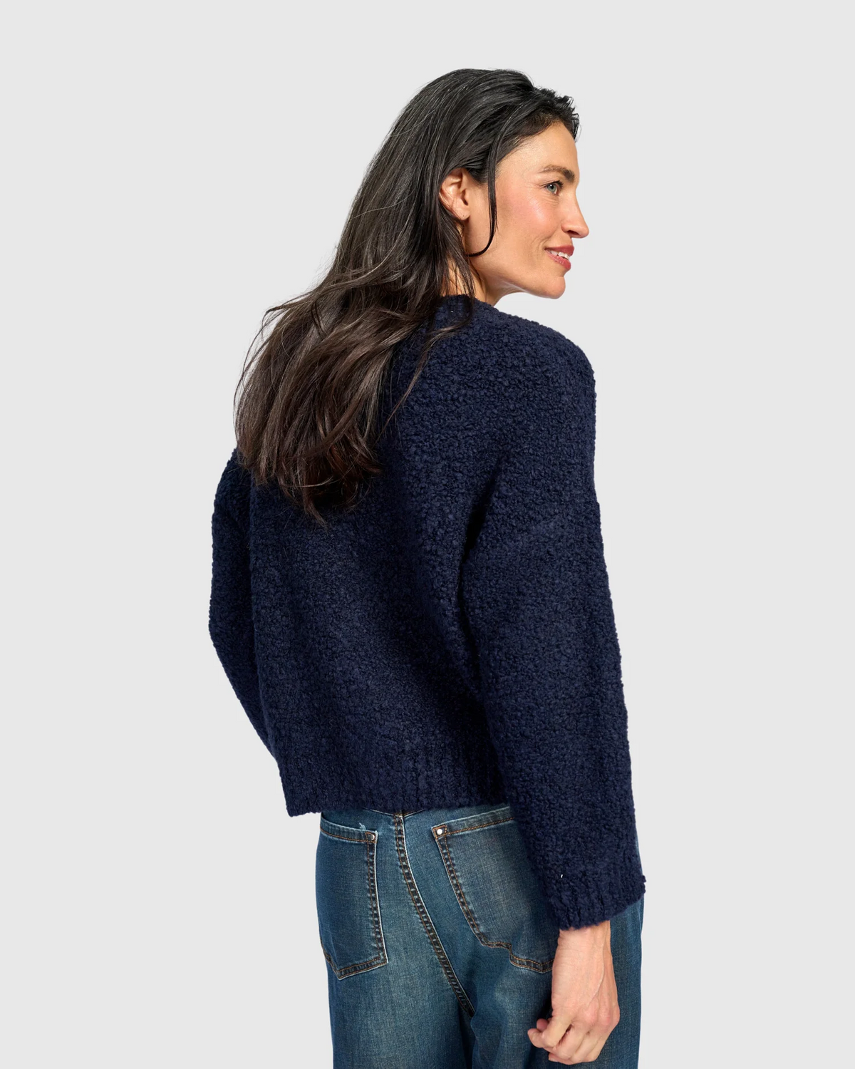 Alembika's relaxed Teddy Boucle Cardigan in Midnight