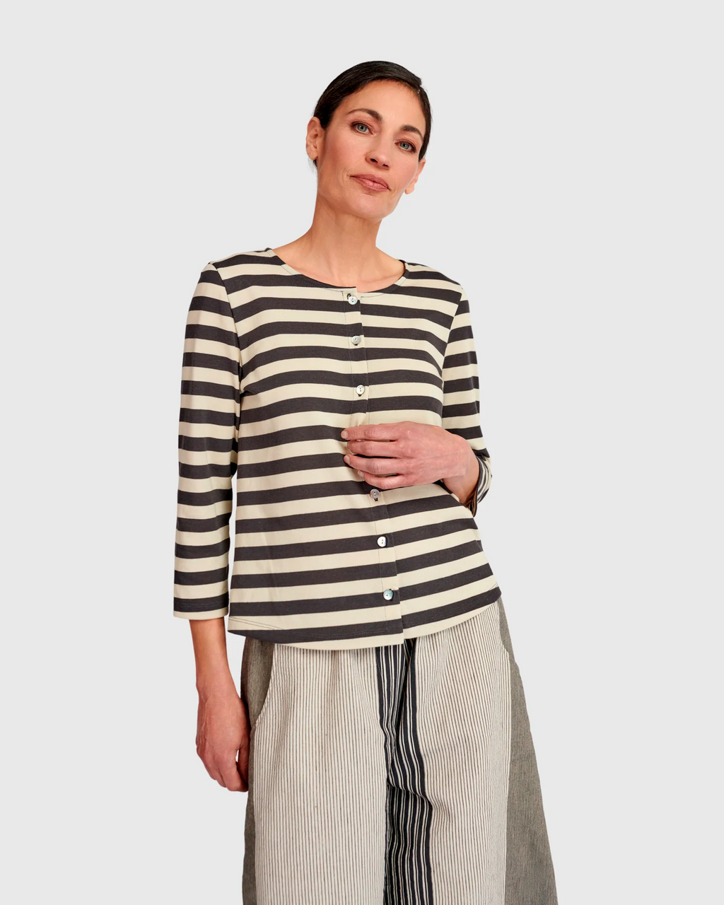Alembika's Urban Rally Stripes Cardigan in Cream
