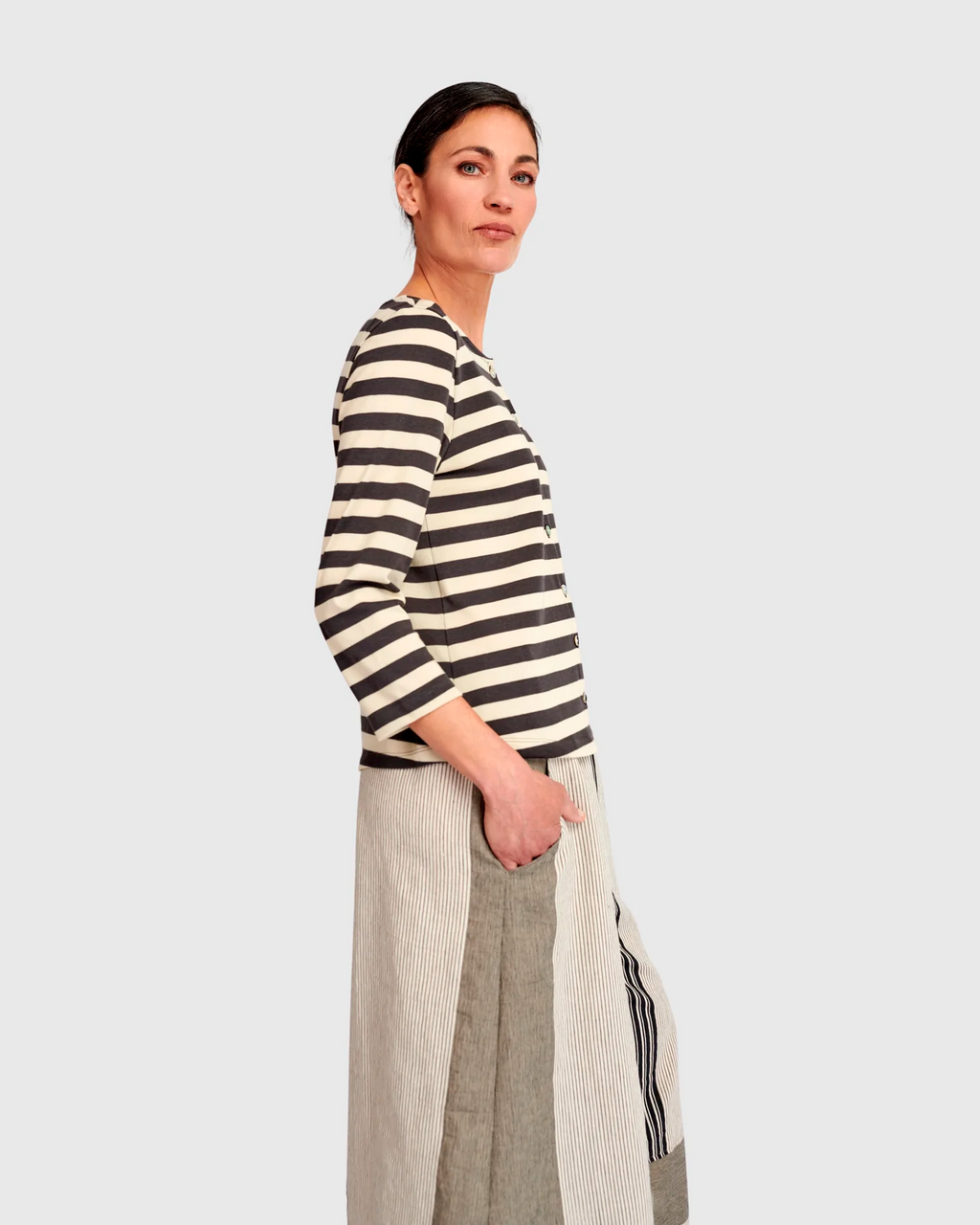 Alembika's Urban Rally Stripes Cardigan in Cream