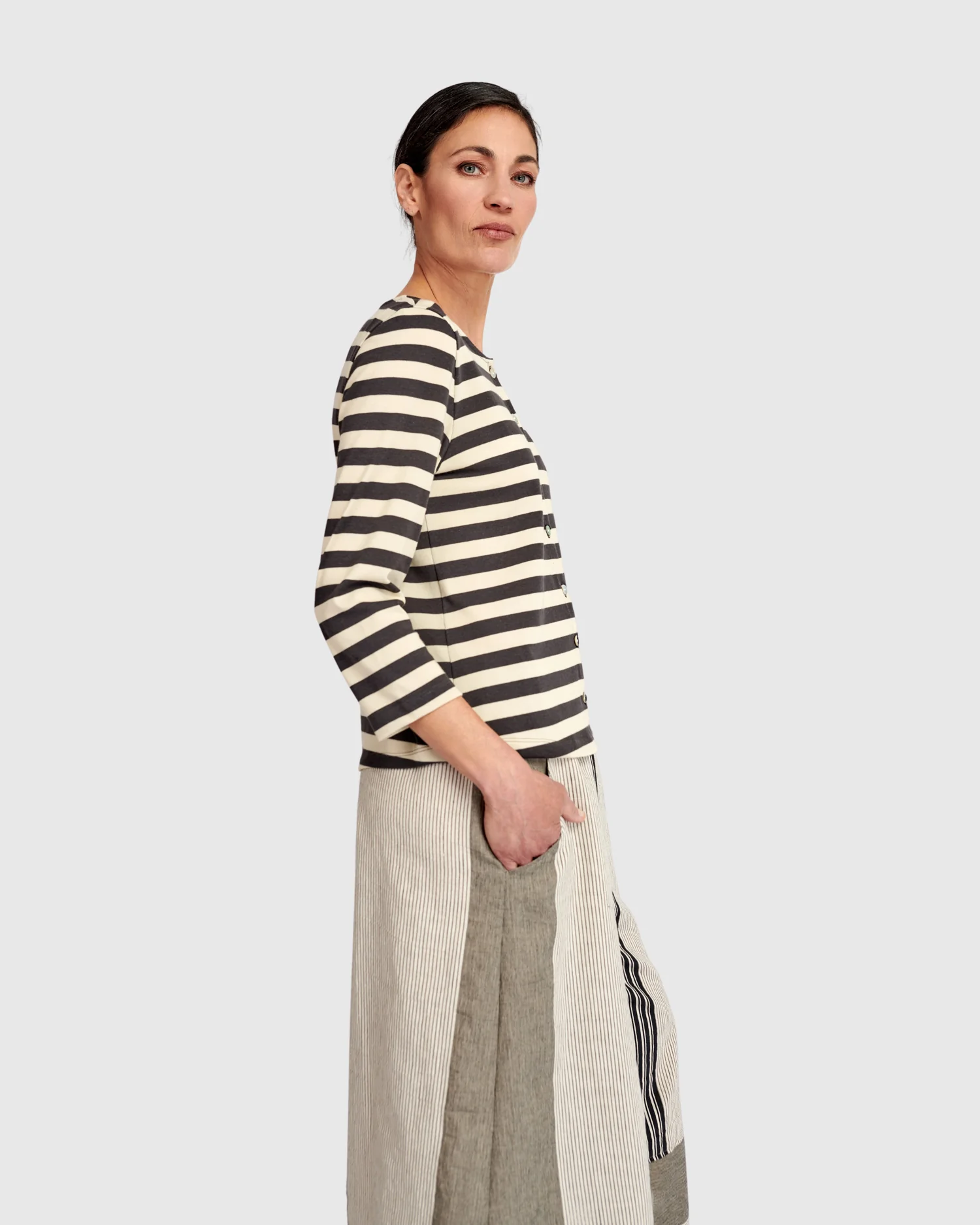 Alembika's Urban Rally Stripes Cardigan in Cream