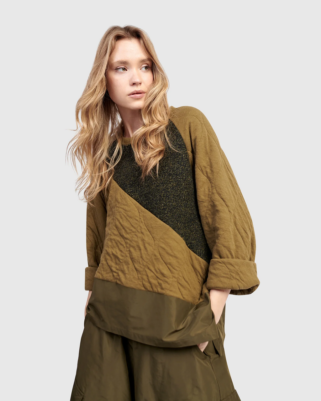 Alembika's Urban Spark Crewneck Top in Khaki