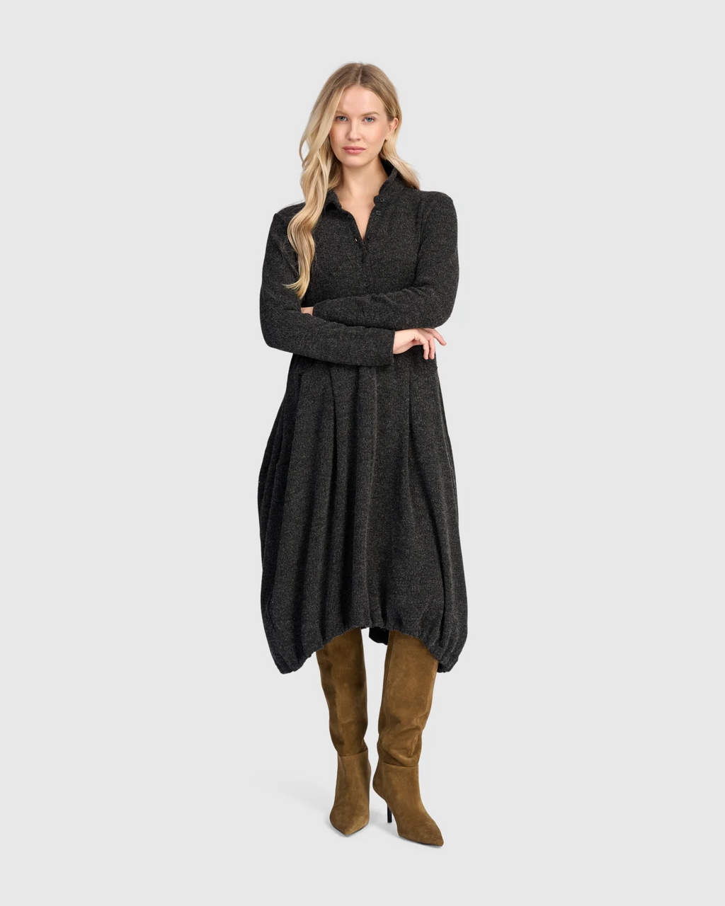  Alembika's cocoon Urban Marl Knit Draped Pockets Dress 