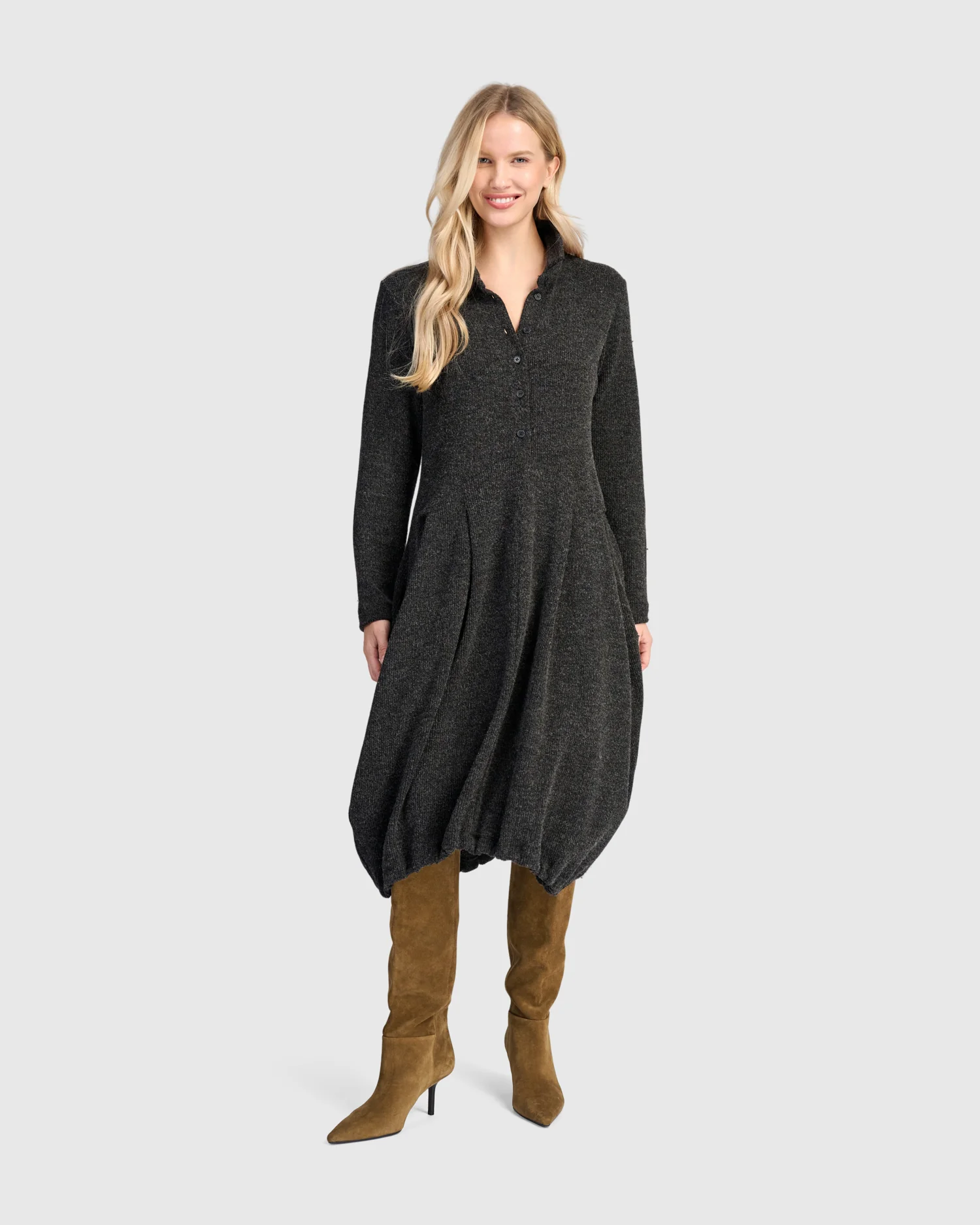  Alembika's cocoon Urban Marl Knit Draped Pockets Dress 