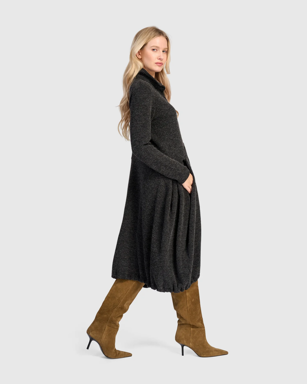  Alembika's cocoon Urban Marl Knit Draped Pockets Dress 