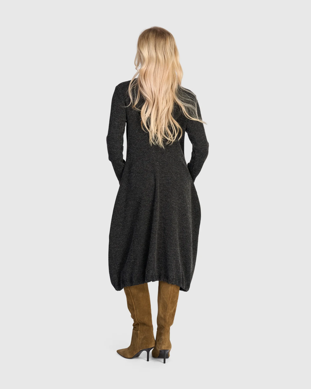  Alembika's cocoon Urban Marl Knit Draped Pockets Dress 