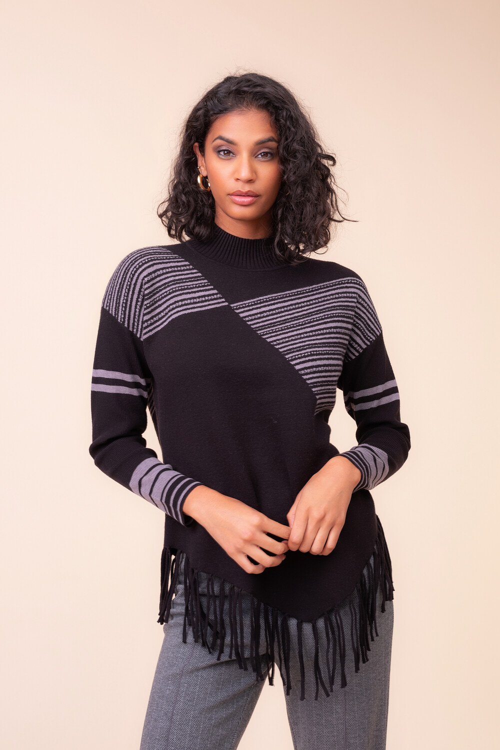 Alison Sheri's Mock Neck Striped Pullover 
