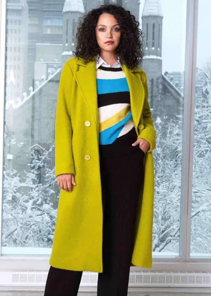 Alison Sheri's Double Breasted Long Wool Coat Lime