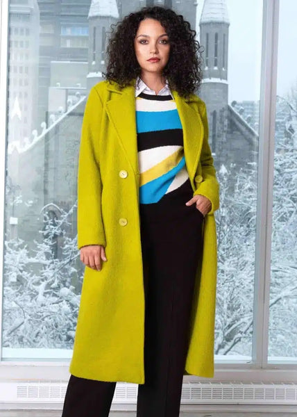 Alison Sheri's Double Breasted Long Wool Coat Lime