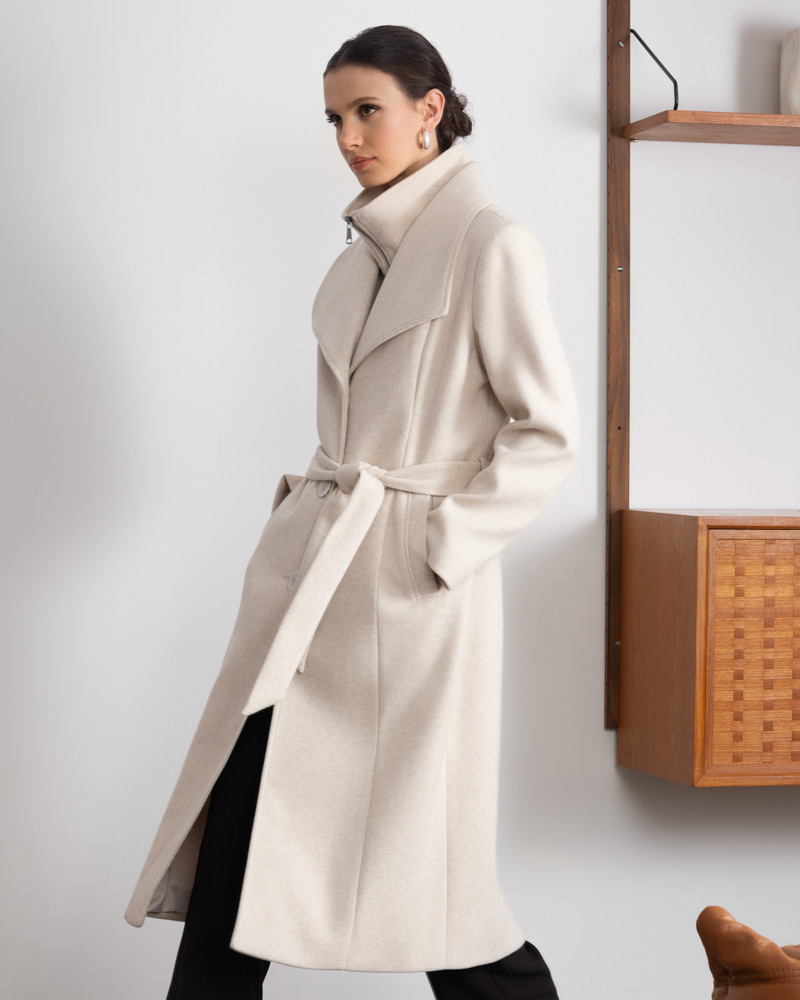 Alison Sheri's Funnel Neck Coat in Oatmeal