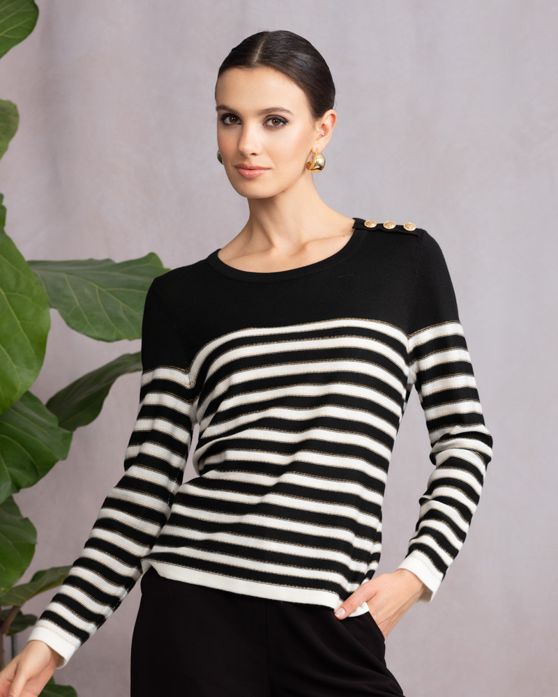 Alison Sheri Black & White Striped Sweater