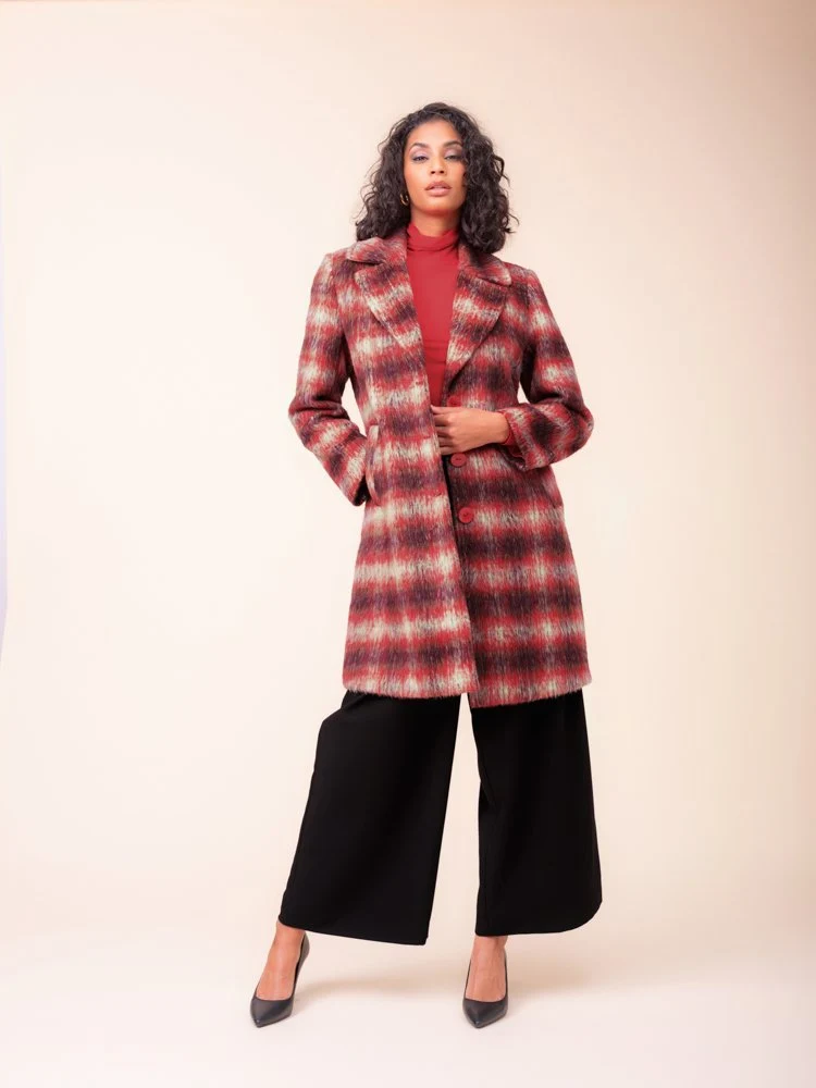 Alison Sheri's Notched Lapel Coat in Red