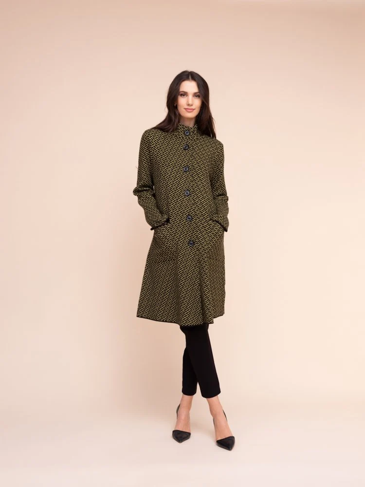 Alison Sheri's Stand Collar Longline Cardigan Jacket in Lime