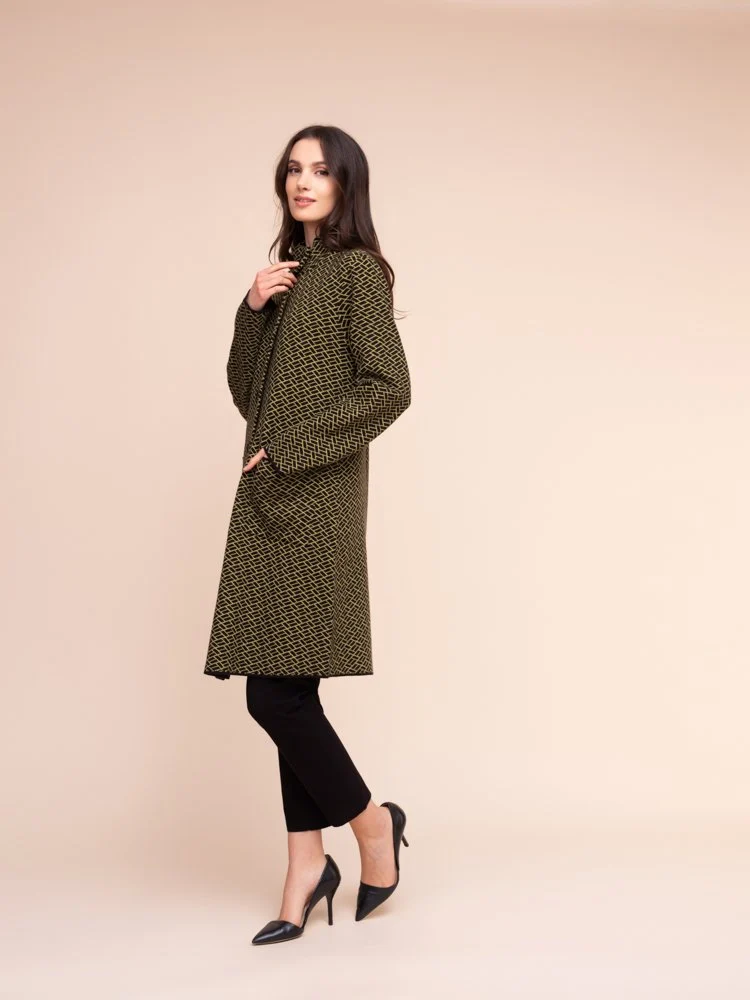 Alison Sheri's Stand Collar Longline Cardigan Jacket in Lime
