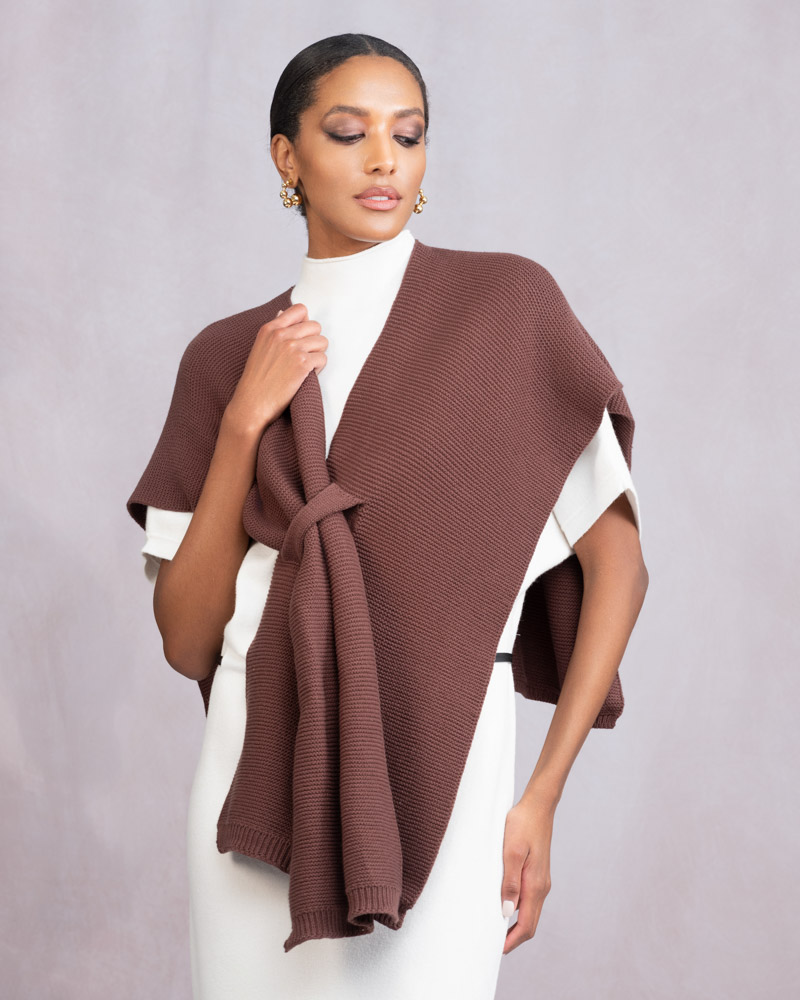 Alison Sheri's Knit Wrap Sweater in Brown