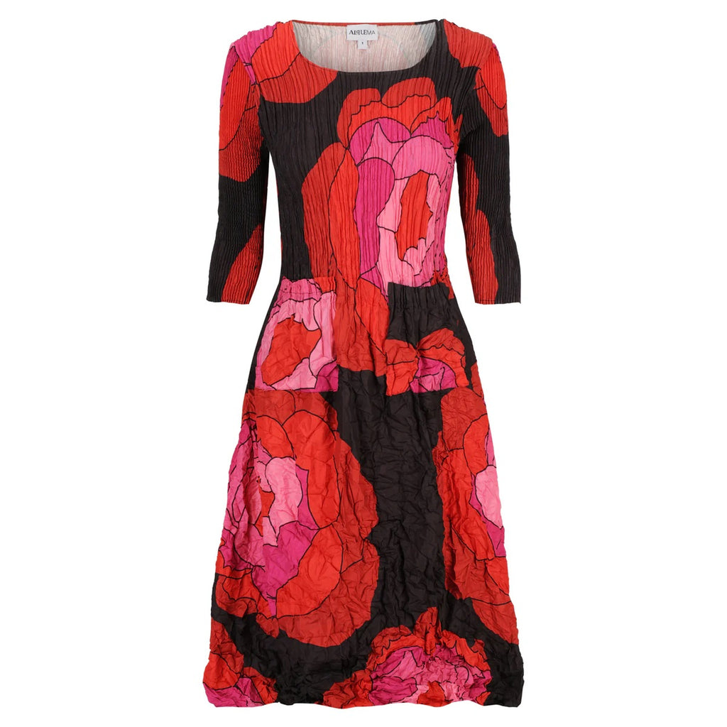 Alquema 3/4 Sleeve Smash Dress in Black Red Rose