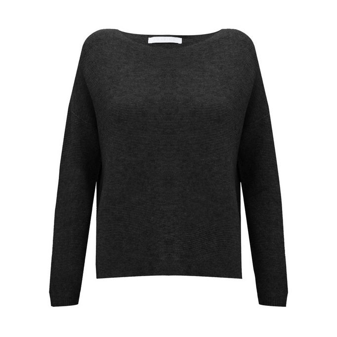 Amazing Woman's Jenna Fine Rib Boat Neck Sweater in Charcoal