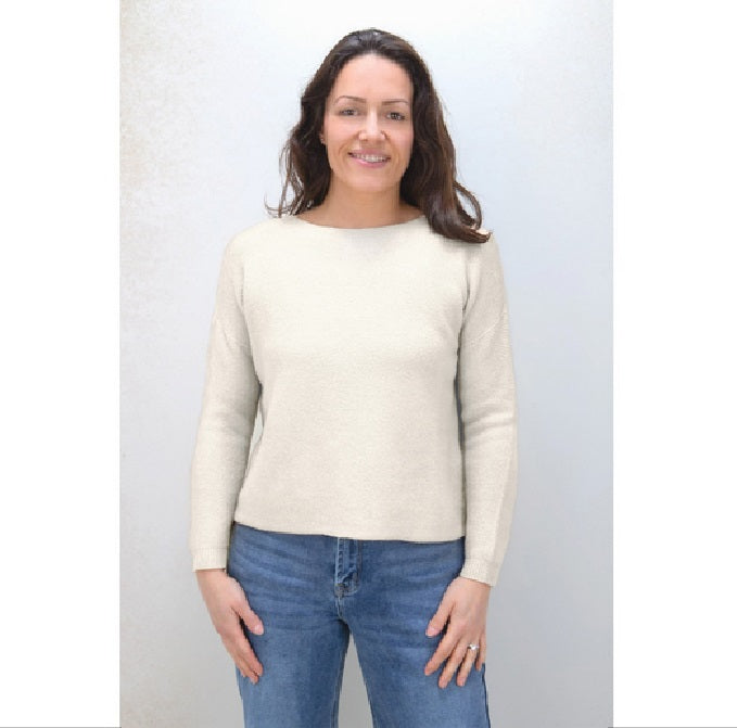 Amazing Woman's Jenna Fine Rib Boat Neck Sweater in Cream