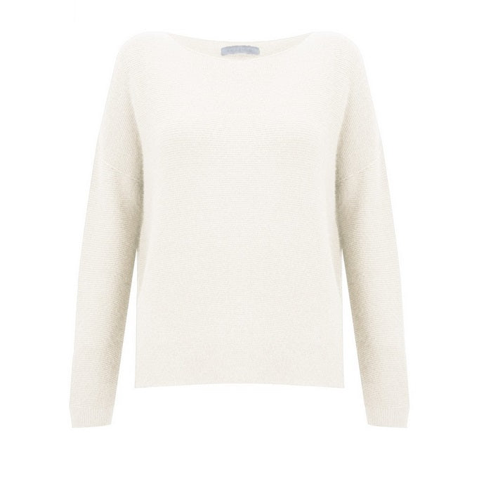 Amazing Woman's Jenna Fine Rib Boat Neck Sweater in Cream