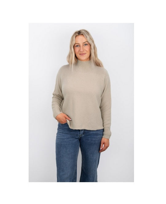 Amazing Woman Jolie Boxy High Neck Sweater in Beige
