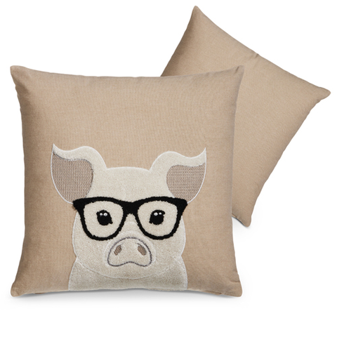 Pig with Glasses Accent Pillow