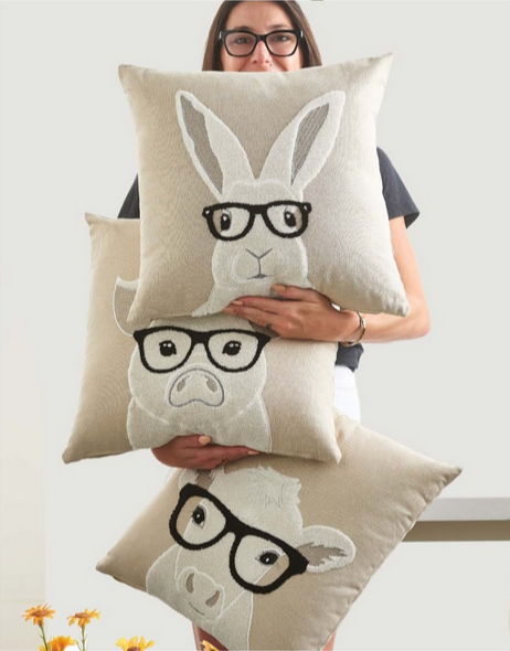 Pig with Glasses Accent Pillow