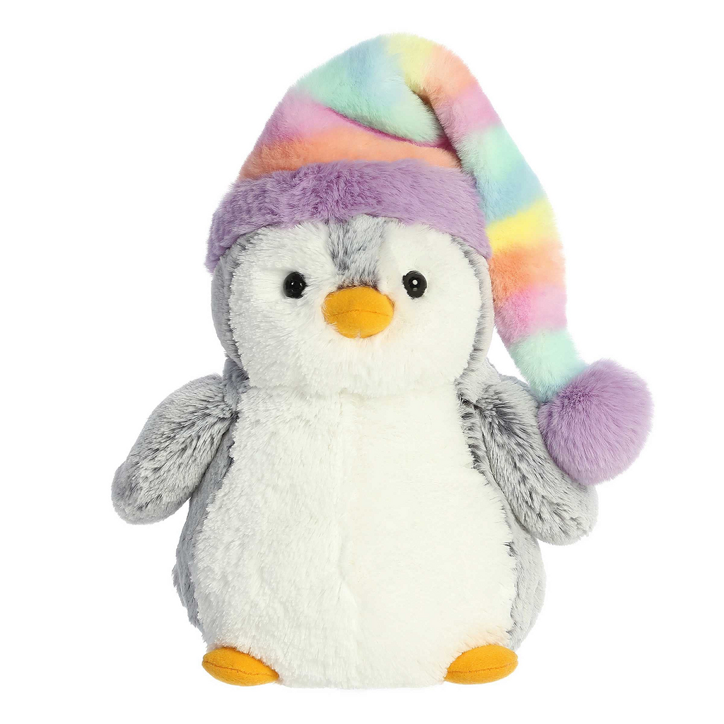 Aurora Pom Pom Penguin Plush with Rainbow Hat