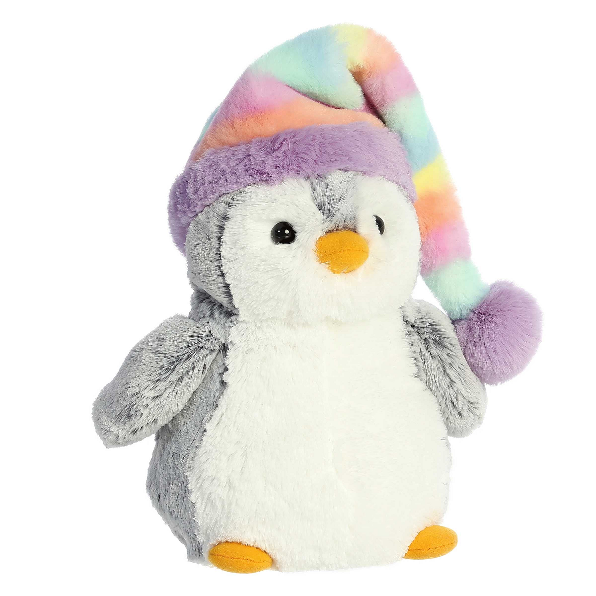 Aurora Pom Pom Penguin Plush with Rainbow Hat