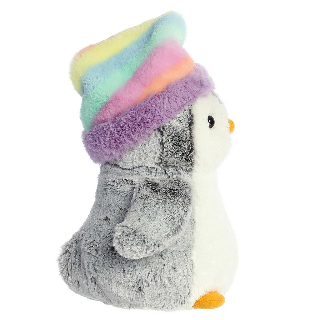 Aurora Pom Pom Penguin Plush with Rainbow Hat