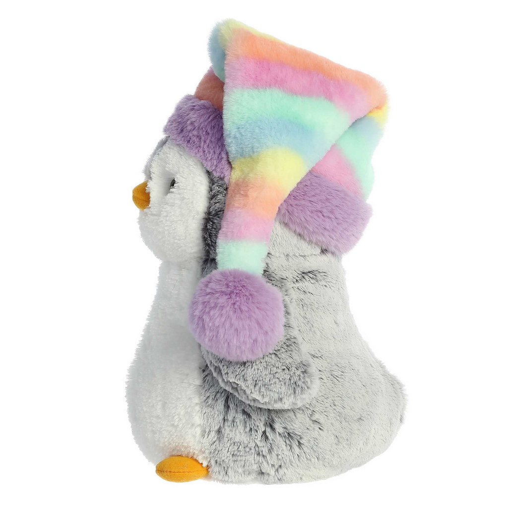 Aurora Pom Pom Penguin Plush with Rainbow Hat