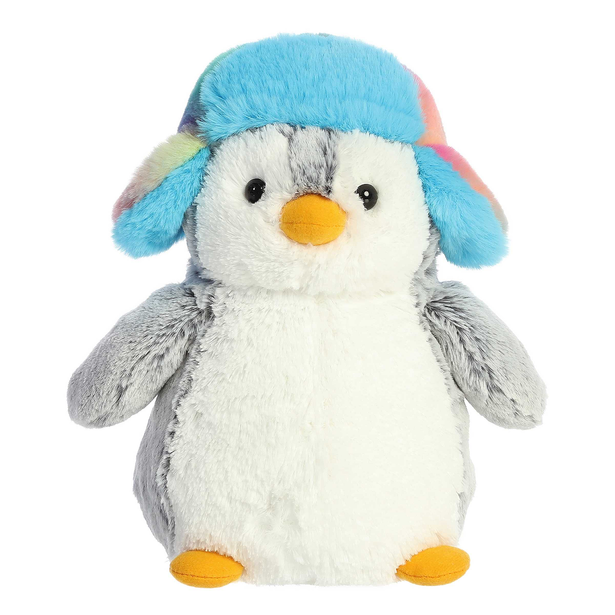 Aurora Pom Pom Penguin Plush with Rainbow Trapper Hat 