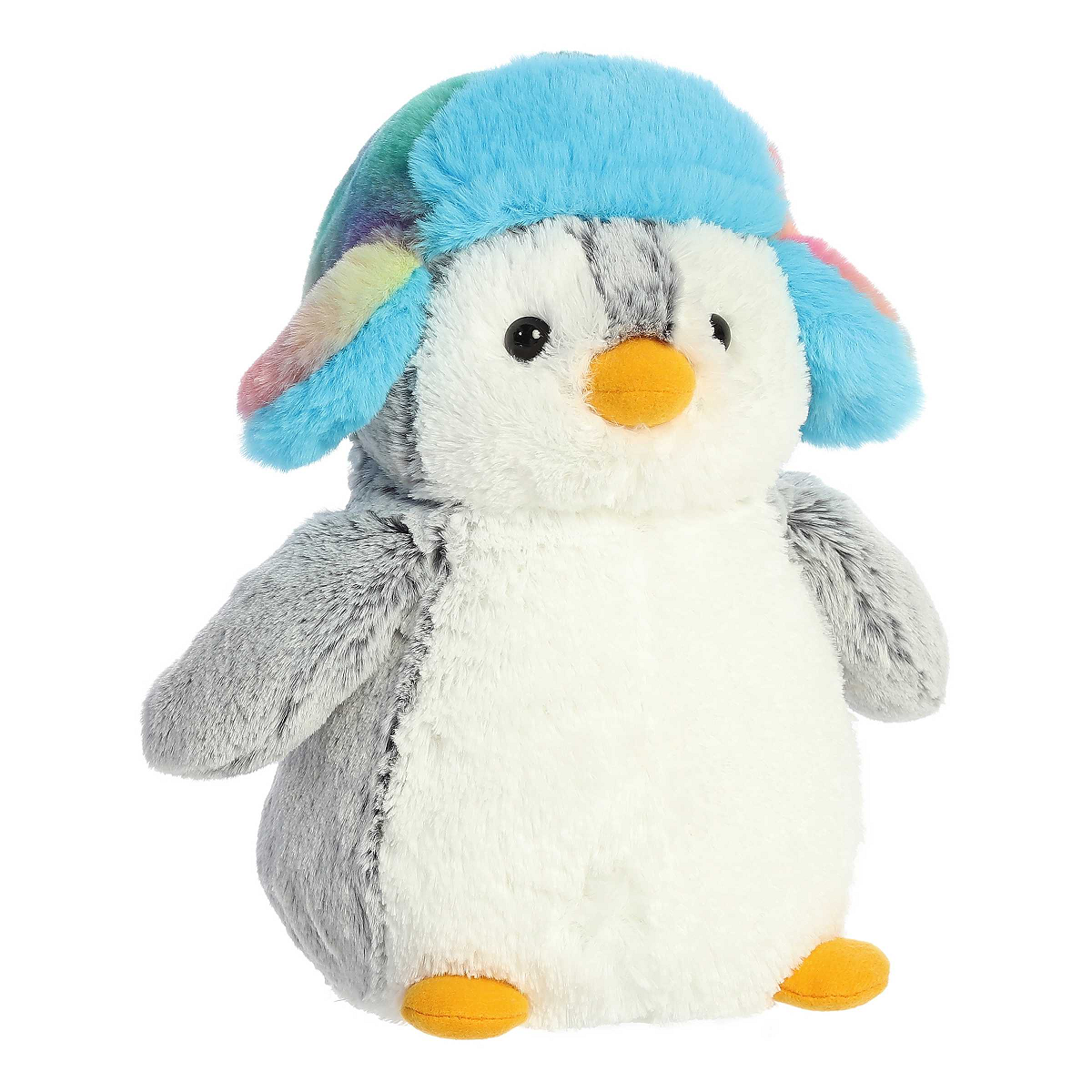 Aurora Pom Pom Penguin Plush with Rainbow Trapper Hat 