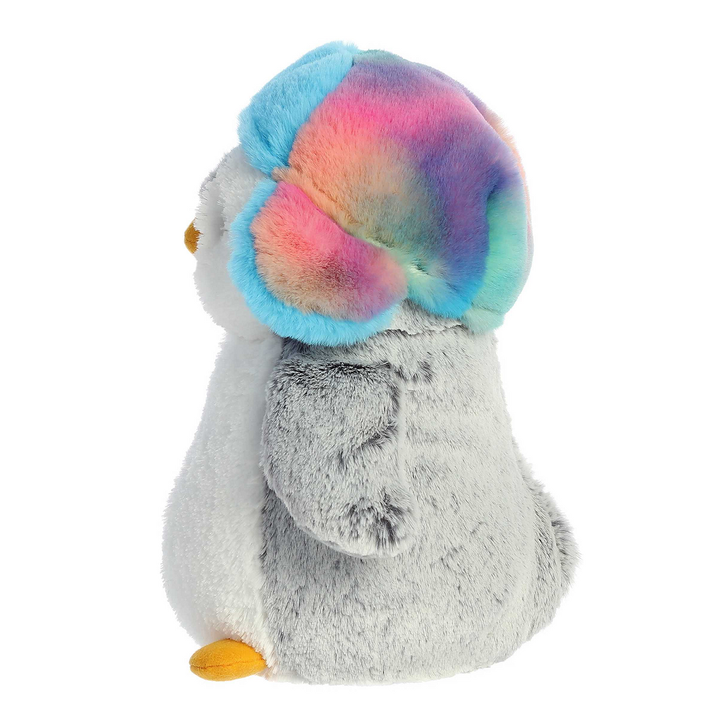 Aurora Pom Pom Penguin Plush with Rainbow Trapper Hat 