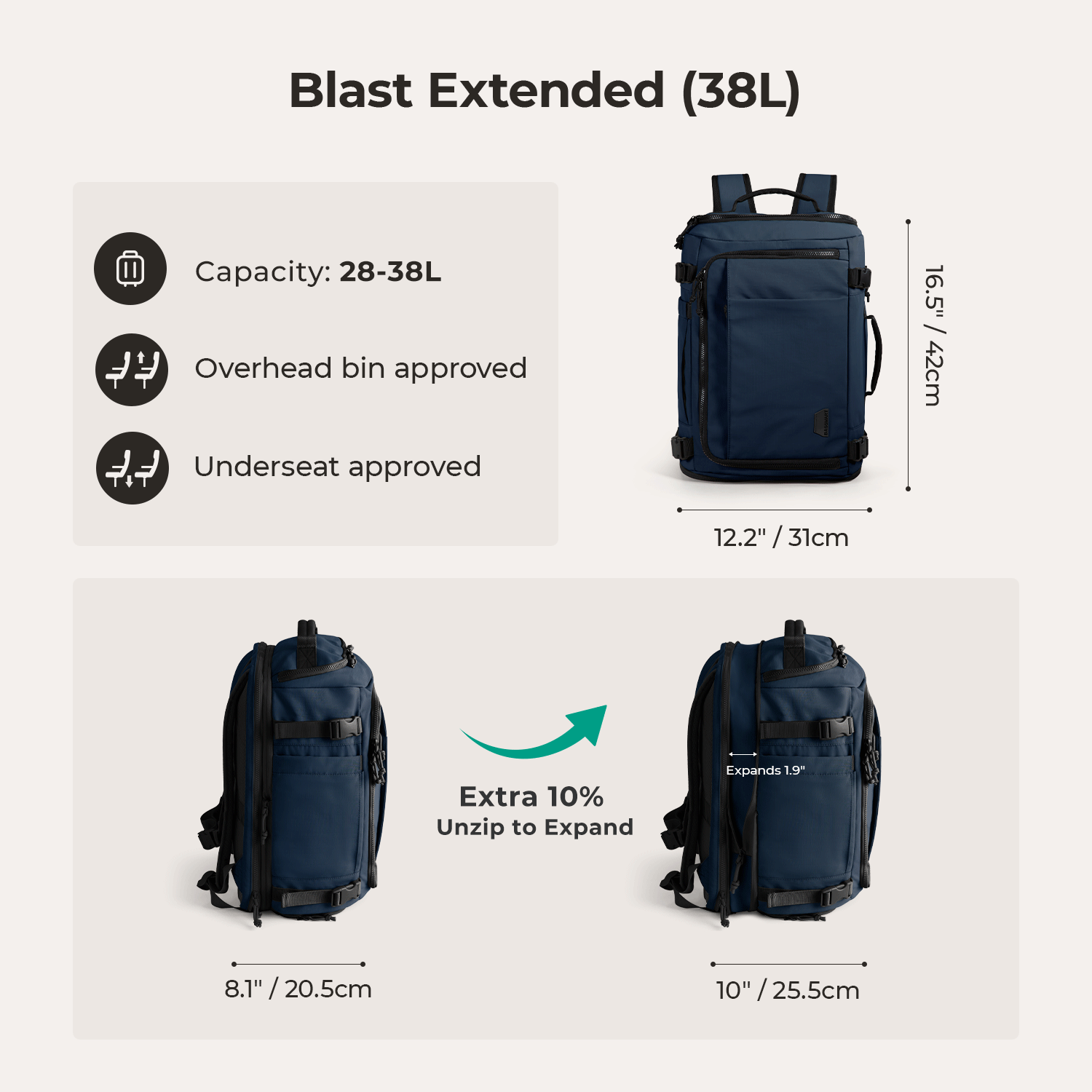 Bagsmart Blast Quick Access Travel Backpack in Navy