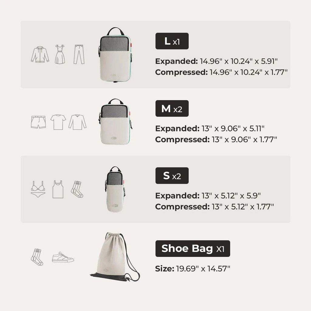 Bagsmart Blast 6pc Compression Travel Packing Cubes Set in Peyote