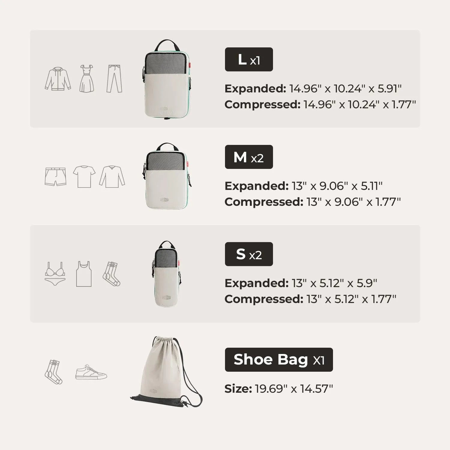 Bagsmart Blast 6pc Compression Travel Packing Cubes Set in Peyote