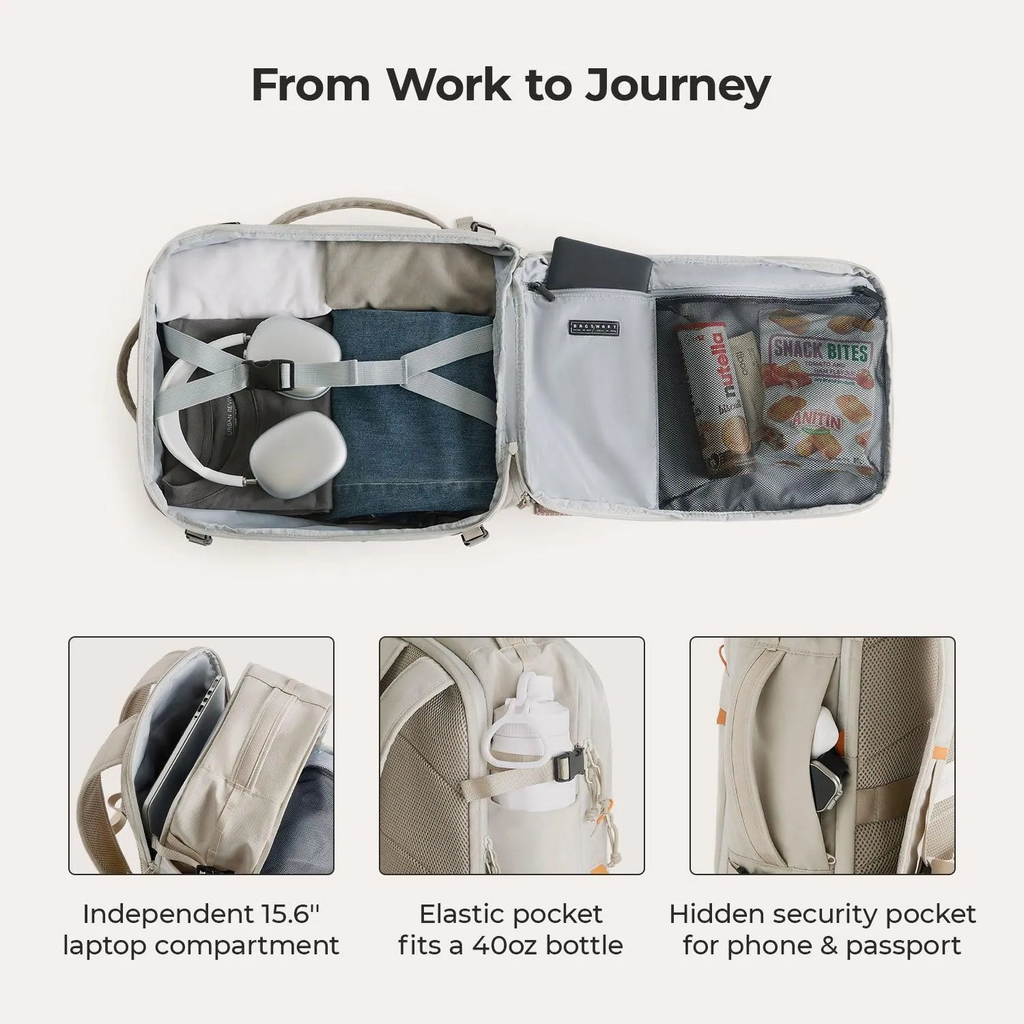 Bagsmart Faro Carry On Travel Backpack Set in Bone White