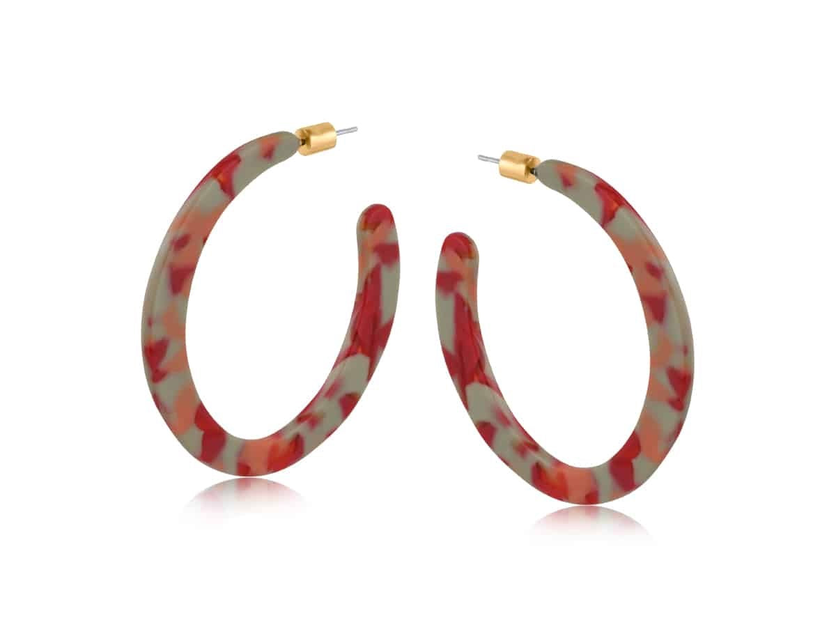 Big Metal London Hortense Resin Statement Cut Out Hoop Earrings Red Orange