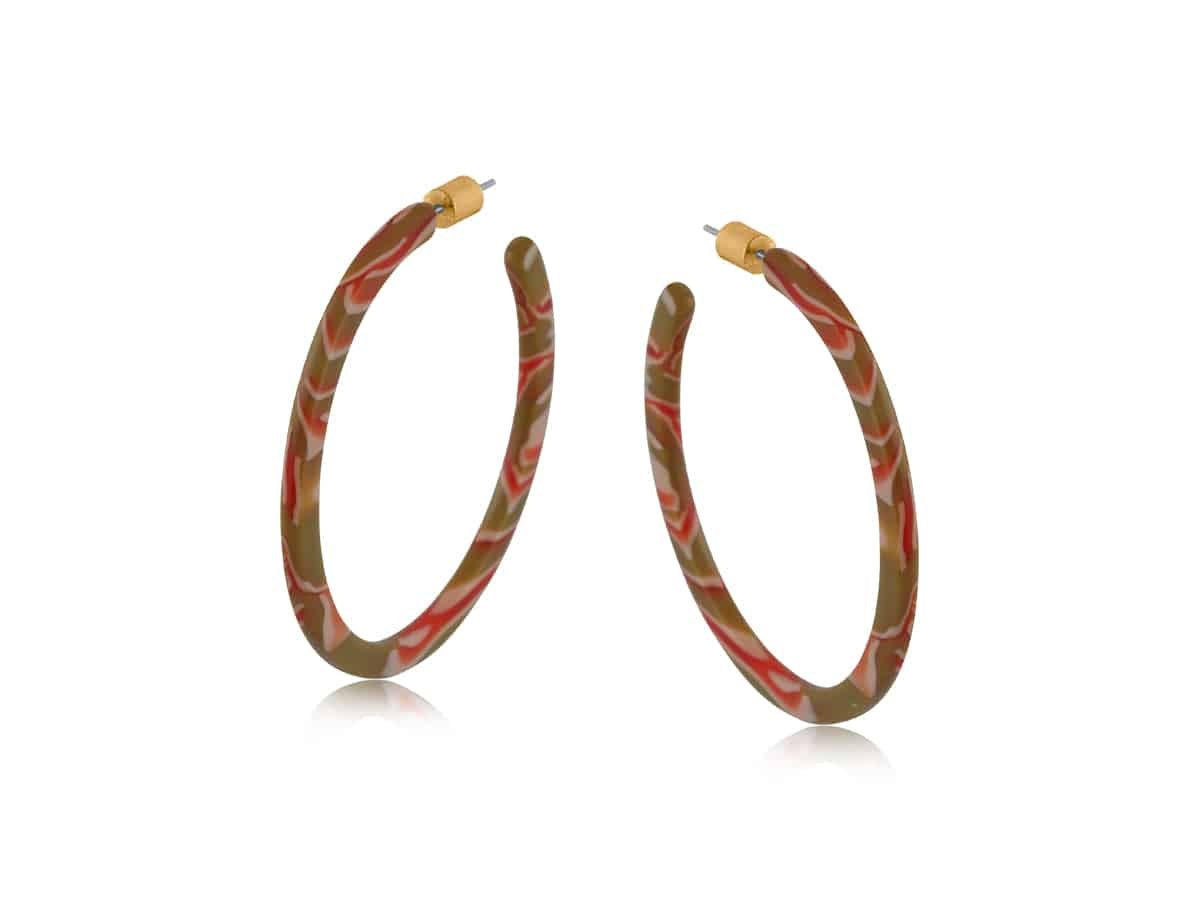 Big Metal London Oleandre Resin Statement Hoop Earrings Orange Khaki