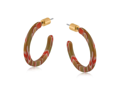 Big Metal London Oleandre Thin Resin Hoop Earrings Orange Khaki