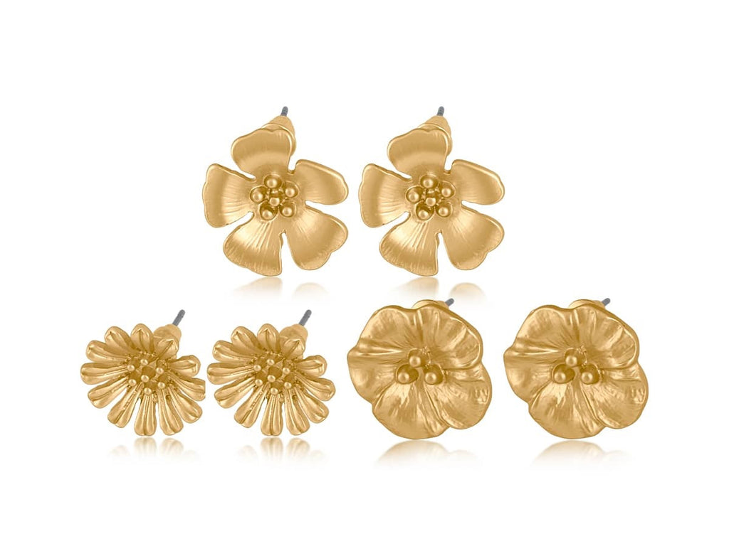 Big Metal London Sandrine Flower Stud Earring Pack Gold