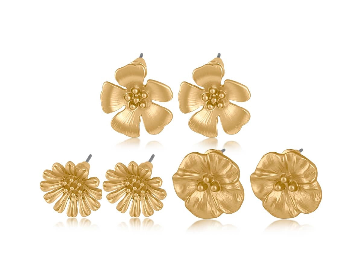 Big Metal London Sandrine Flower Stud Earring Pack Gold