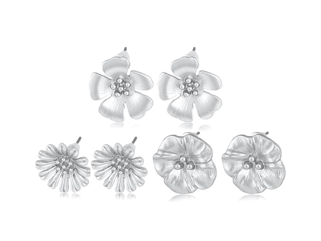 Big Metal London Sandrine Flower Stud Earring Pack Silver
