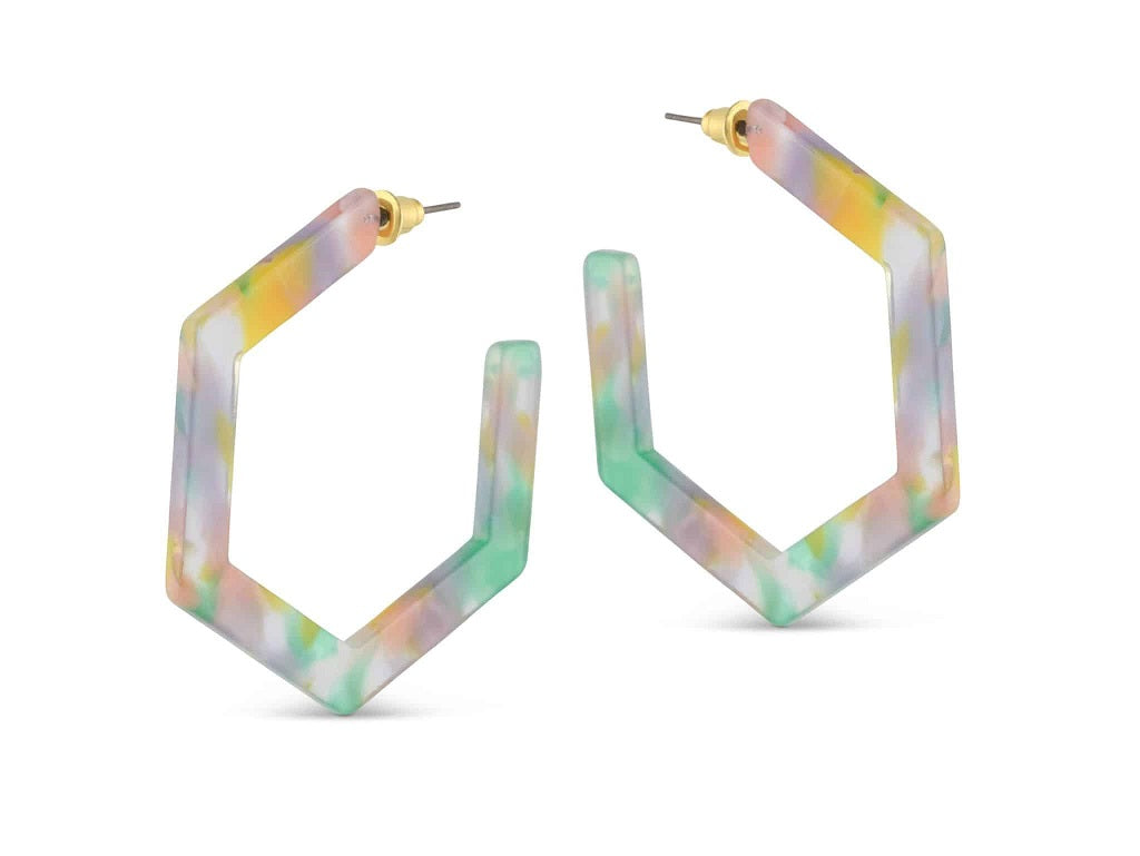 Big Metal London Scarlett Large Resin Hexagon Earrings Lilac Green