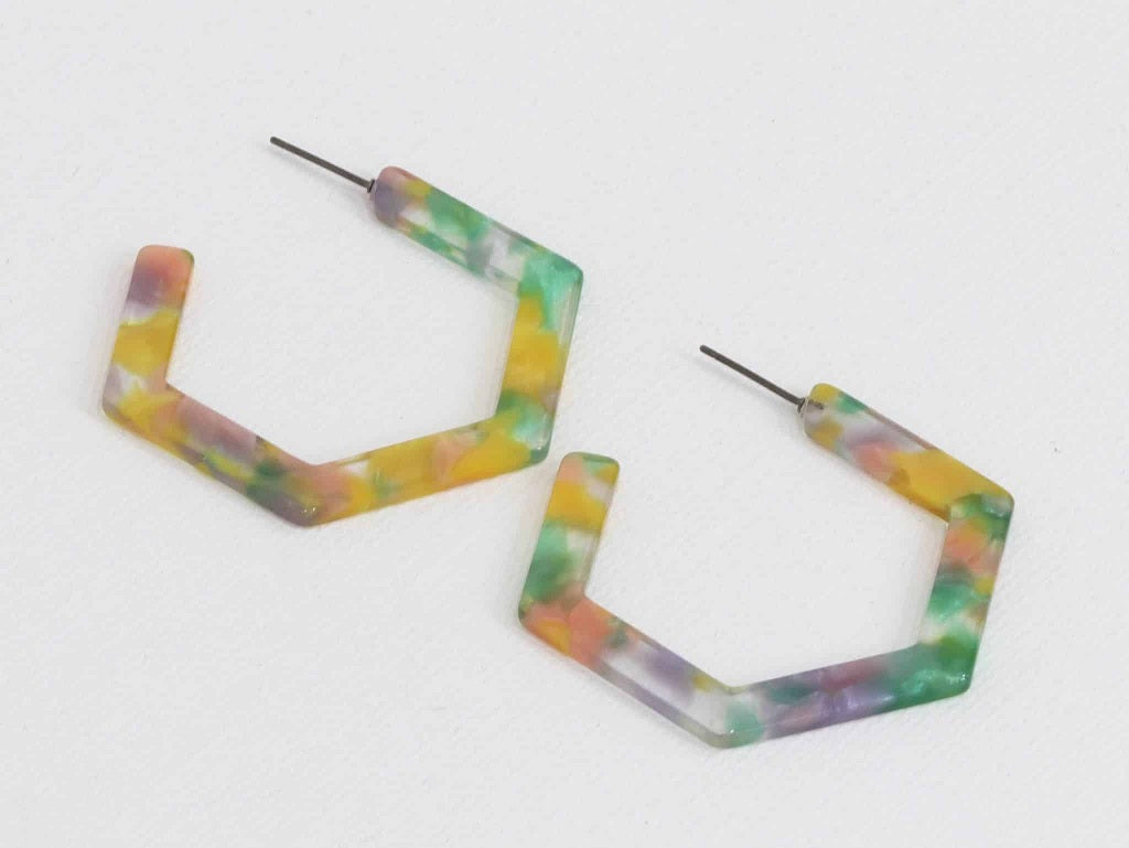 Big Metal London Scarlett Large Resin Hexagon Earrings Lilac Green