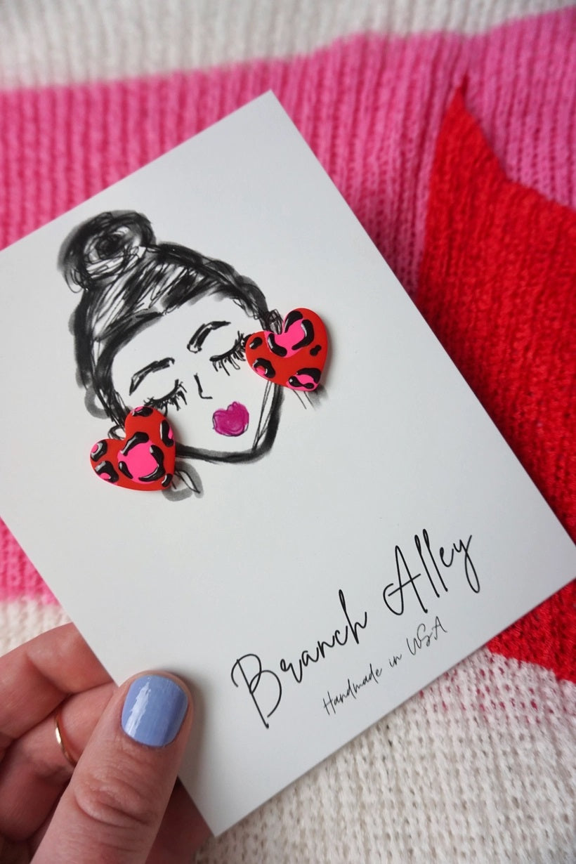 Love Leopard Heart Stud Earrings