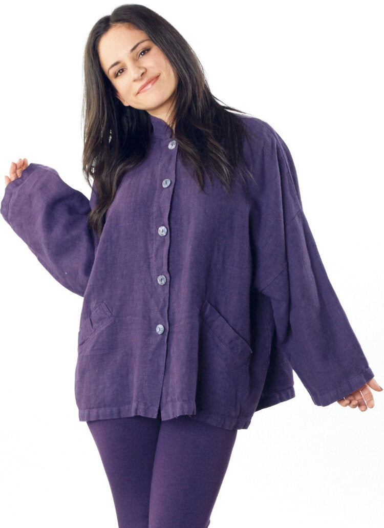 Bryn Walker Linen Danuta Jacket. Oversized, boxy fit, button up front, wide sleeves. Pockets.