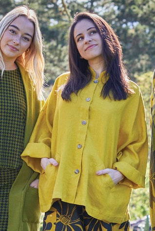 Bryn Walker Linen Danuta Jacket. Oversized, boxy fit, button up front, wide sleeves.