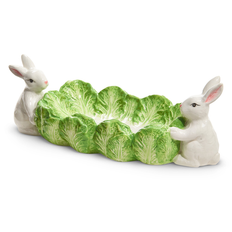 Green Cabbage Tray with Bunnies