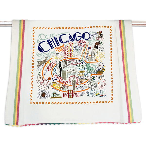 Embroidered Geography Dish Towel Chicago