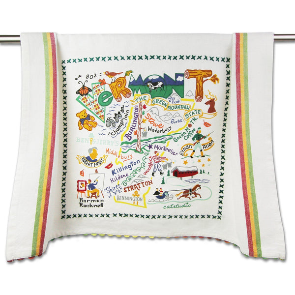 Embroidered Geography Dish Towel Vermont